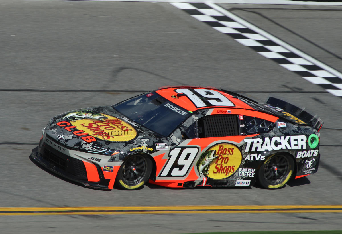 DAYTONA BEACH, FL - FEBRUARY 12: Chase Briscoe (#19 Joe Gibbs Racing Bass Pro Shops Toyota) during practice for the NASCAR Cup Series Daytona 500 on February 12, 2025, at Daytona International Speedway in Daytona Beach, FL. (Photo by Michael Bush/Icon Sportswire via Getty Images)