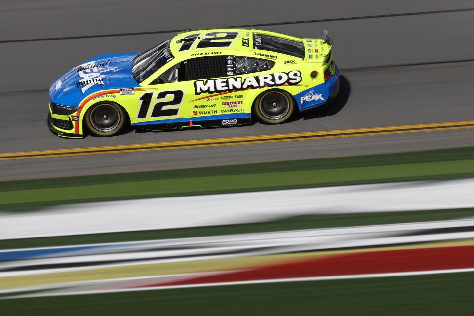 DAYTONA BEACH, FLORIDA - FEBRUARY 12: Ryan Blaney, driver of the #12 Menards/Peak Ford drives during practice for the NASCAR Cup Series Daytona 500 at Daytona International Speedway on February 12, 2025 in Daytona Beach, Florida. (Photo by Chris Graythen/Getty Images)