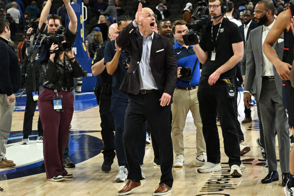 Dan Hurley taunts Creighton fans after leading UConn to rare win in Omaha: ‘Two rings, baldy!’