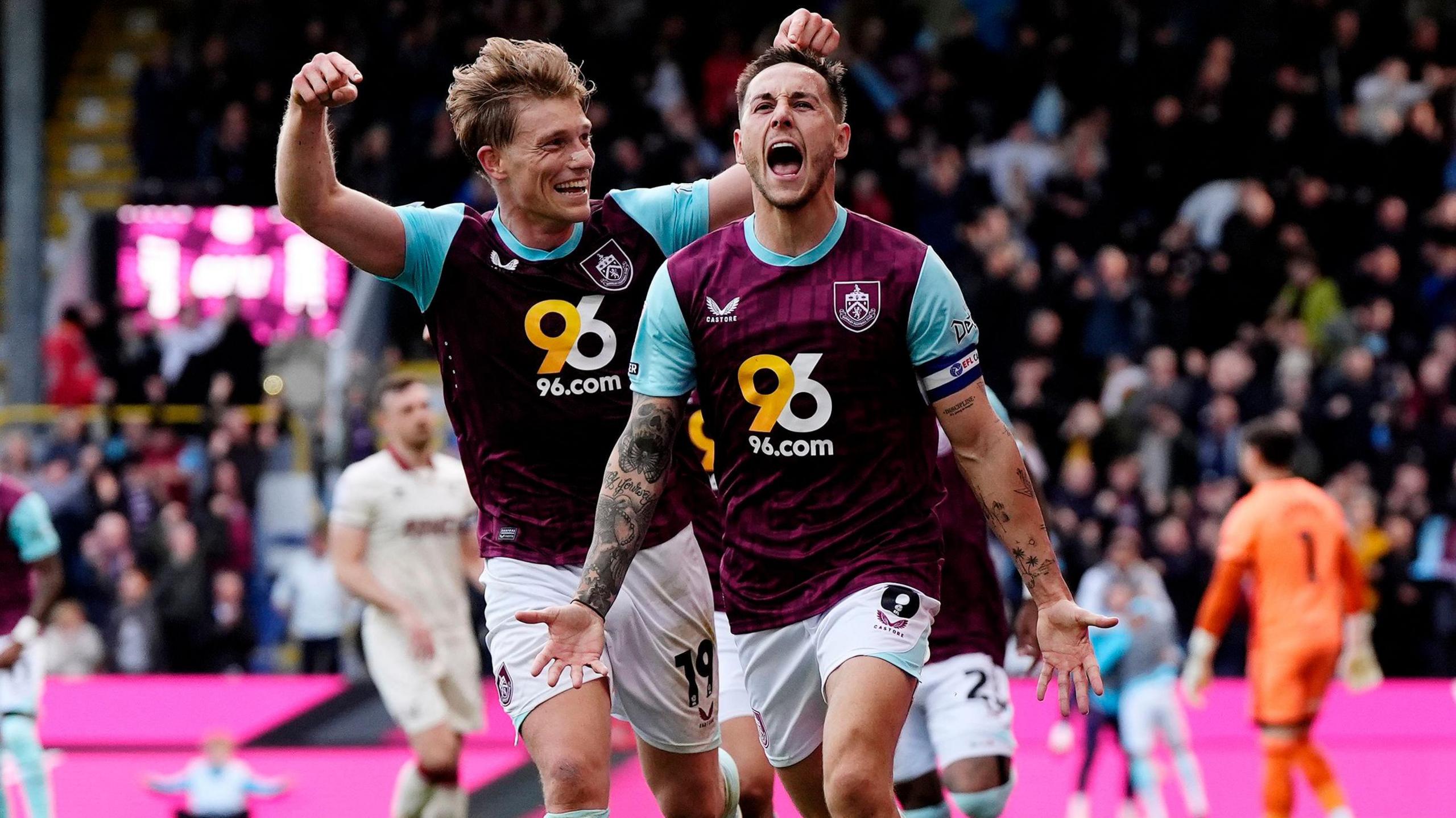 Josh Brownhill (right) celebrates scoring for Burnley against Sheffield United