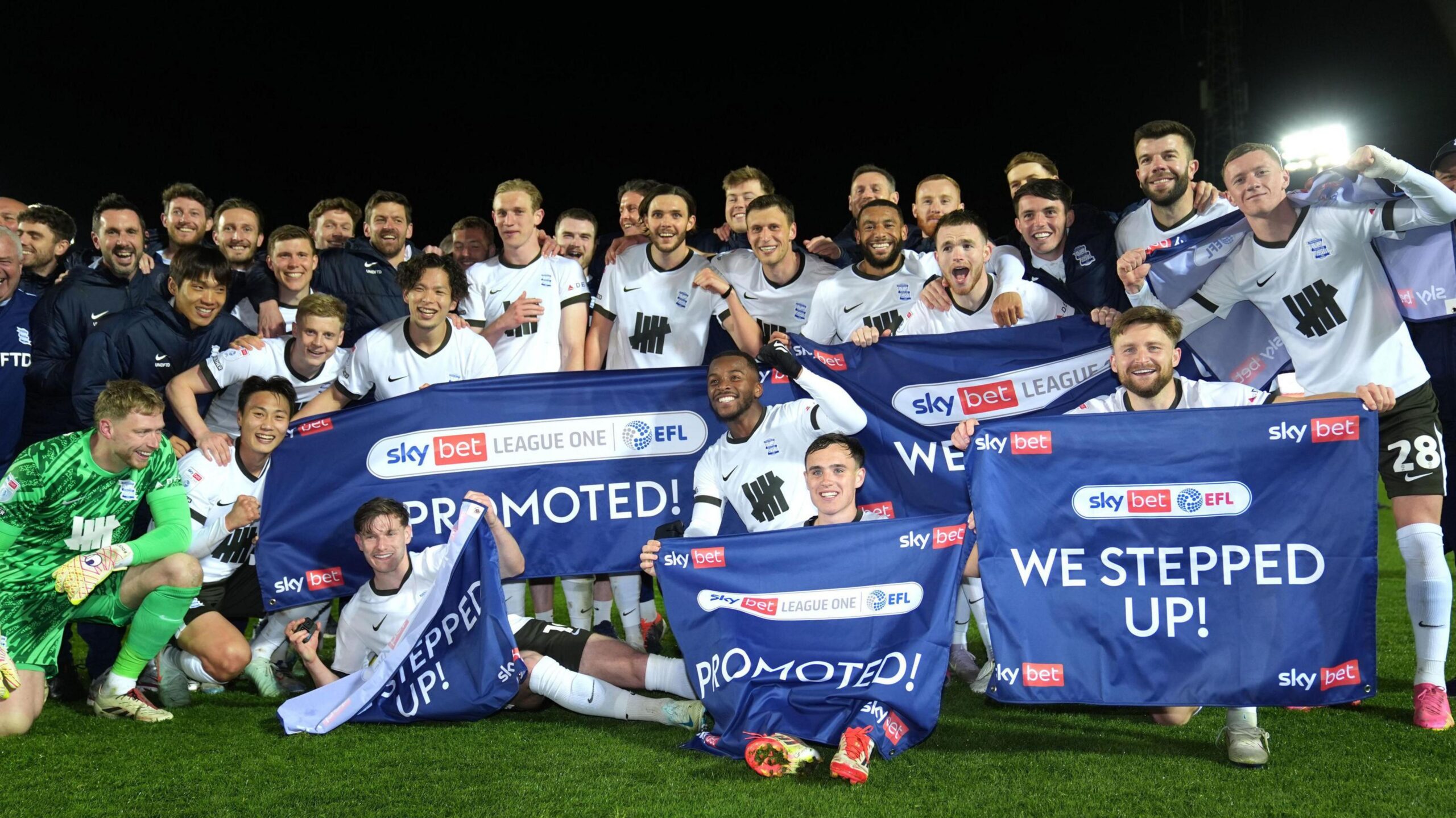 Birmingham City celebrate promotion after winning at Peterborough