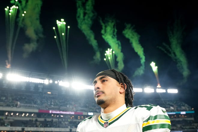 Green Bay Packers quarterback Jordan Love leaves the field after losing to the Philadelphia Eagles 22-10 during the NFC wild-card playoff game.