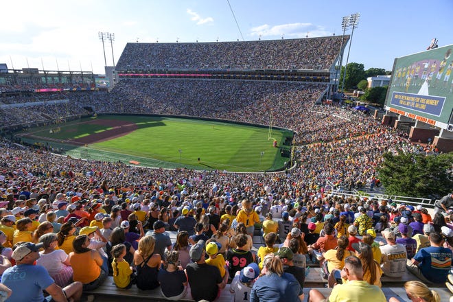 Fans pack the stadium, 81,000 in attendance before the game with the Savannah Bananas and Party Animals at Memorial Stadium in Clemson, S.C. Saturday, April 26, 2025.