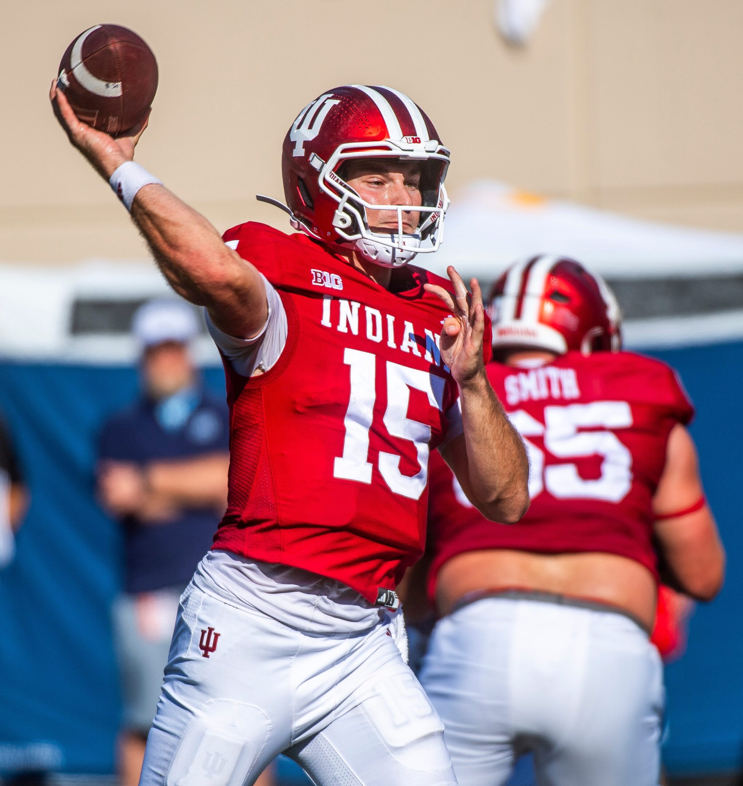 Indiana’s Fernando Mendoza (15) during the Indiana versus Old Dominion football game at Memorial Stadium on Saturday, Aug. 30, 2025.