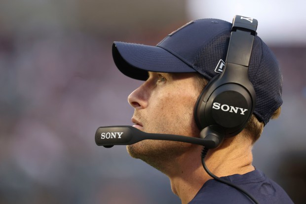 Bears coach Ben Johnson watches the fourth quarter against the...
