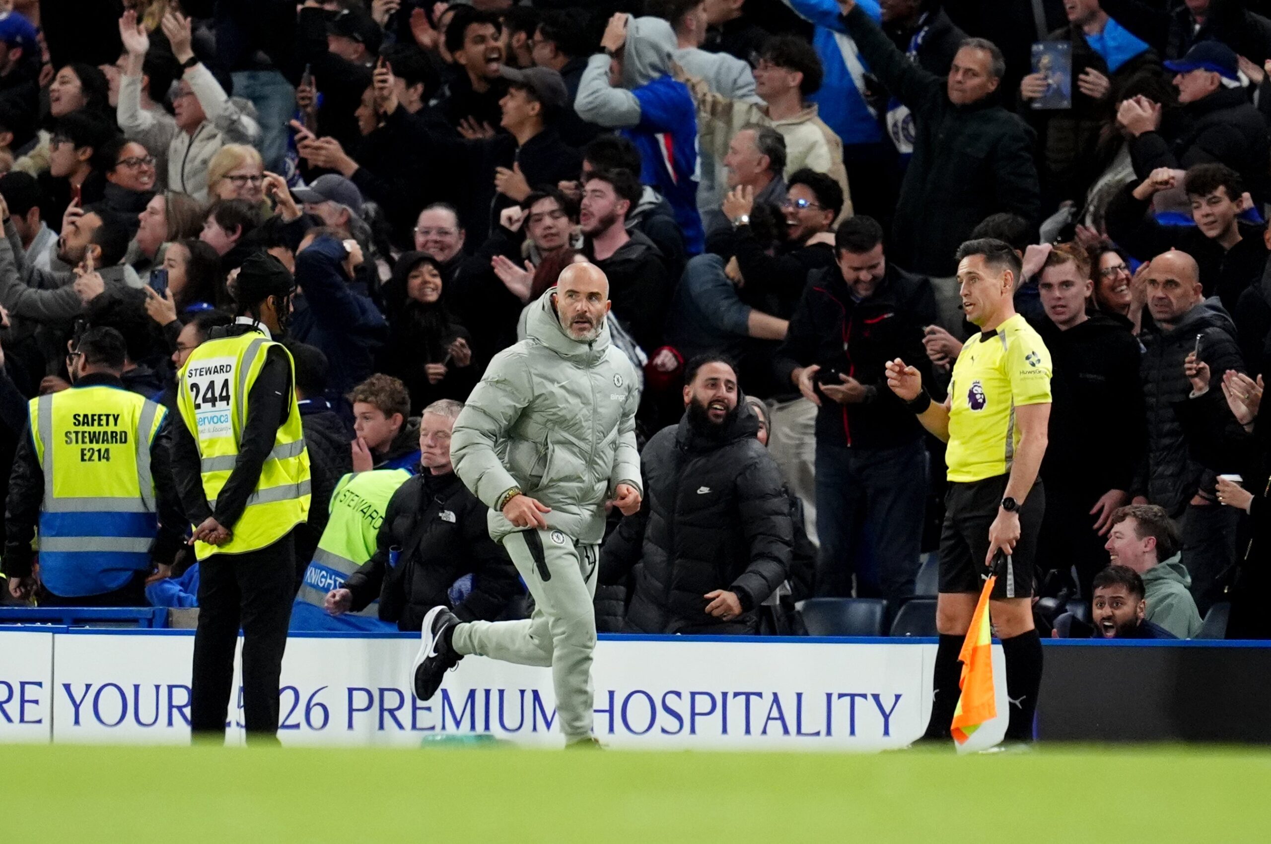 Maresca was sent off for a second yellow card after sprinting down the touchline in celebration