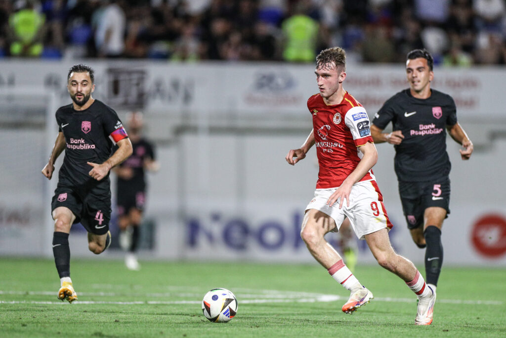 Boss hits out at agents after midfielder's Arsenal transfer is confirmed for 2027 3 BAKU, AZERBAIJAN - AUGUST 15: Mason Melia #9 of St Patrick's Athletic during the UEFA Conference League third qualifying round second leg match between Sabah and St Patrick's Athletic at Alinja Stadium on August 15, 2024 in Baku, Azerbaijan. (Photo by Aziz Karimov/Getty Images)