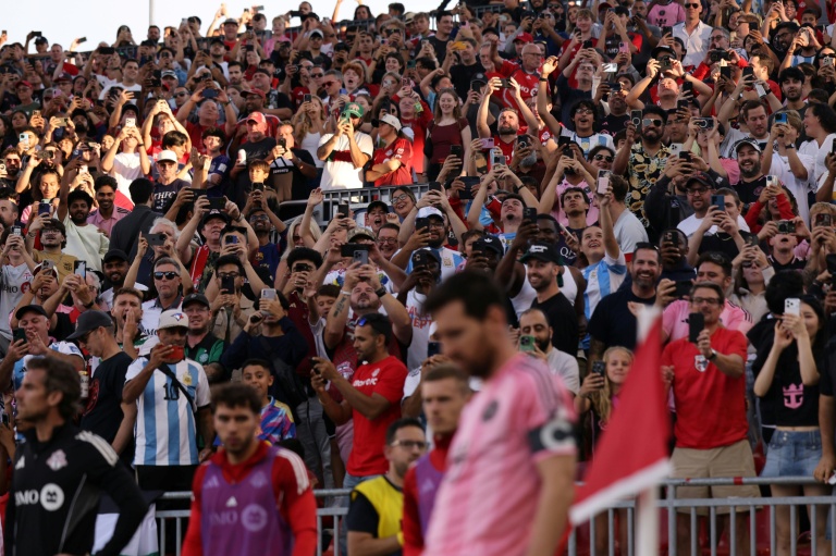 Fans at Toronto's BMO field take pictures of Inter Miami CF star Lionel Messi (Michael Chisholm)